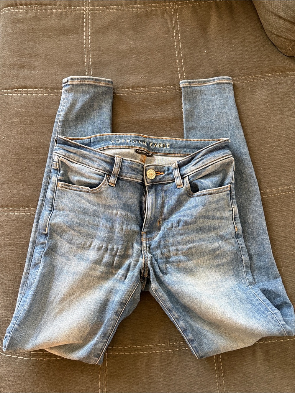 American Eagle Light Blue Denim Jeans with Contrast Stitching
